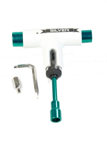 Silver Skate Longboard Tool Pro White / Green Steel