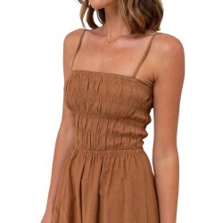 Rhythm. Classic Shirred Midi Dress Caramel