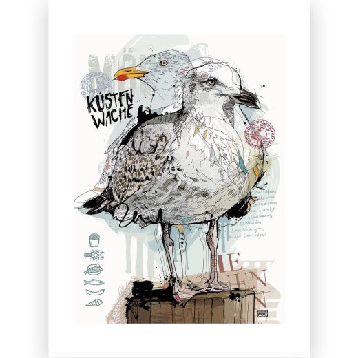 Postkarte Illustration Christoph Kadur Küstenwache
