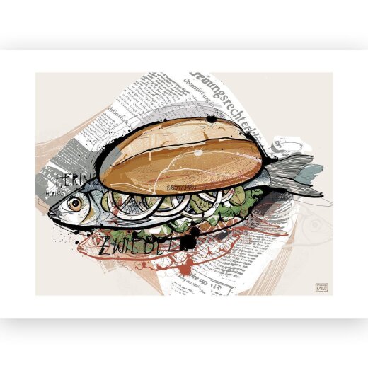 Postkarte Illustration Christoph Kadur Fischbrötchen