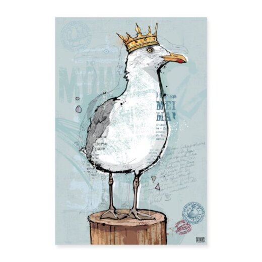 Postkarte Illustration Christoph Kadur Möwenkönig/in