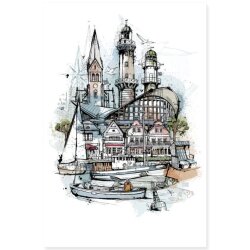 Postkarte Illustration Christoph Kadur Etikette...