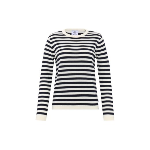 Klitmoller Collective Womens Stripe Merino Knit Pullover Cream Navy