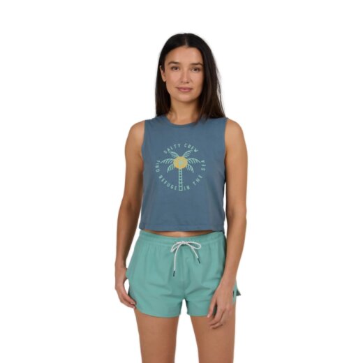 Salty Crew Queen Palm Cropped Tank Fin Blue