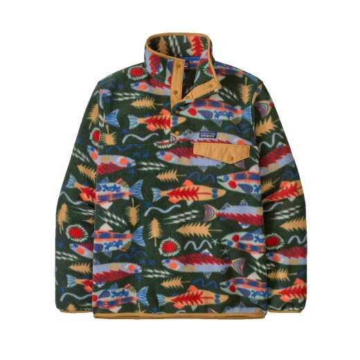 Patagonia Ms Lightweight Synch Snap-T Fleece Pullover Salmon Energy Old Growth Green