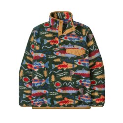 Patagonia Ms Lightweight Synch Snap-T Fleece Pullover Salmon Energy Old Growth Green