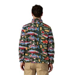 Patagonia Ms Lightweight Synch Snap-T Fleece Pullover Salmon Energy Old Growth Green