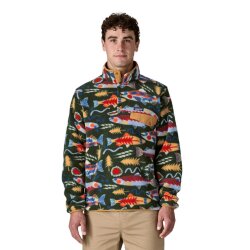 Patagonia Ms Lightweight Synch Snap-T Fleece Pullover Salmon Energy Old Growth Green