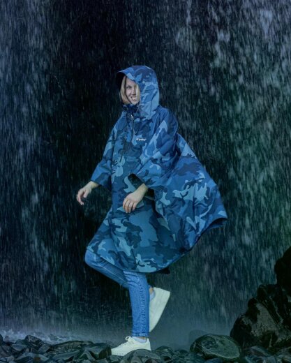 DRYROBE Regen-Poncho wasserdicht Blau Camo unisize