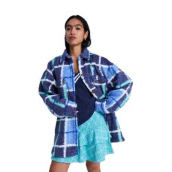 Roxy Over And Above Karierte Fleece Hemdjacke Dutch Blue Plaid Fade