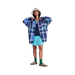 Roxy Over And Above Karierte Fleece Hemdjacke Dutch Blue Plaid Fade