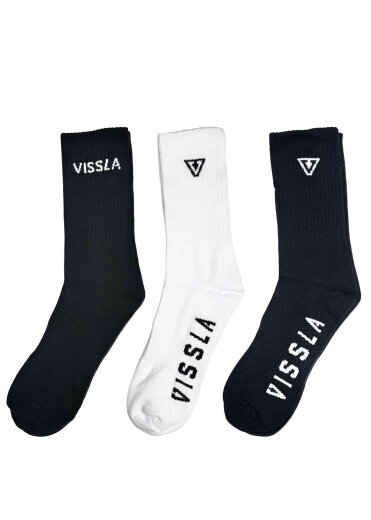 Vissla Logo Sock 3-Pack Black White