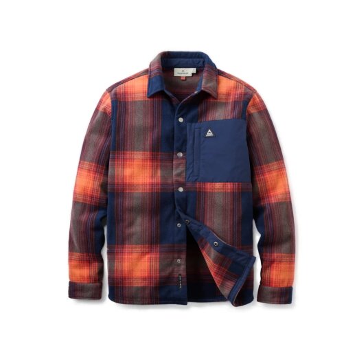 Passenger Clothing West Polar Fleece Shirt Rich Navy Red Ochre Check